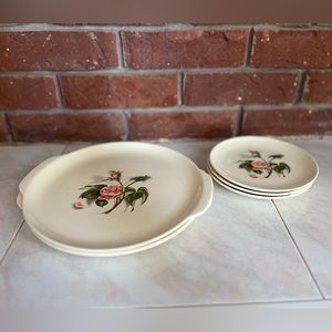 Vintage Ballerina MOSS ROSE Kitchen Plate SET Oven Proof by Universal 1953